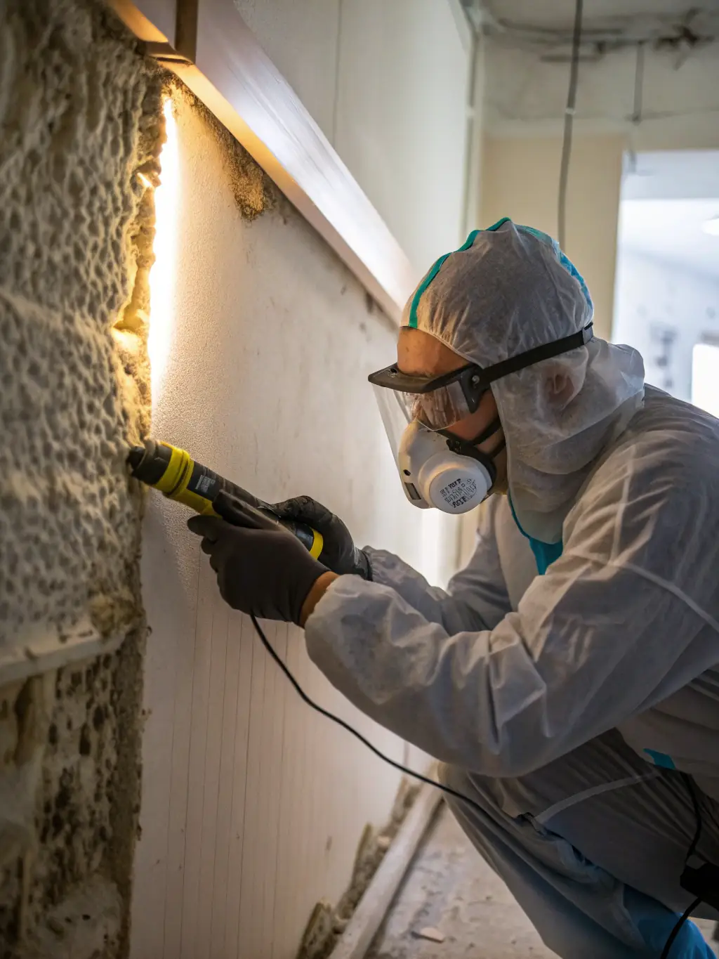A picture of Servco's technicians applying antimicrobial treatments to prevent mold growth after water damage, demonstrating the proactive approach to preventing future issues.